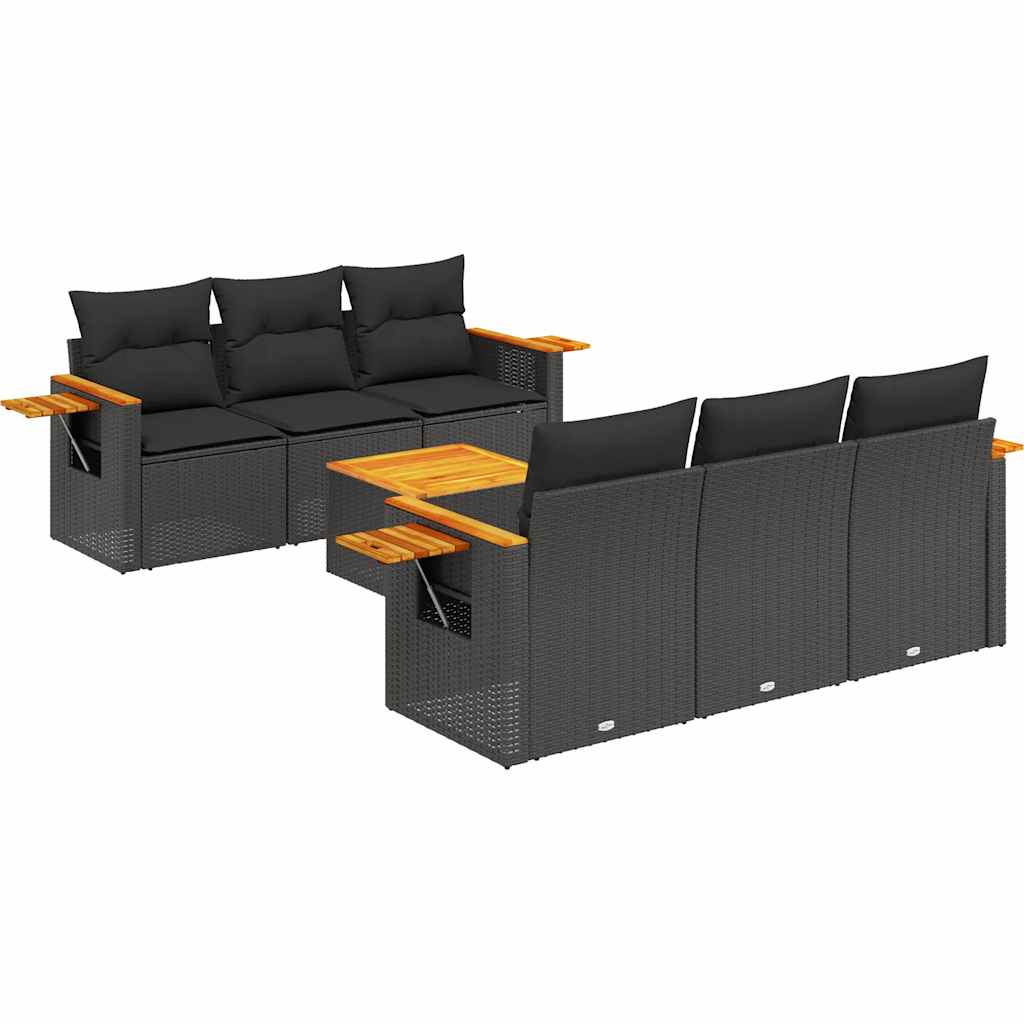sofasæt til haven 7 dele med hynder polyrattan sort
