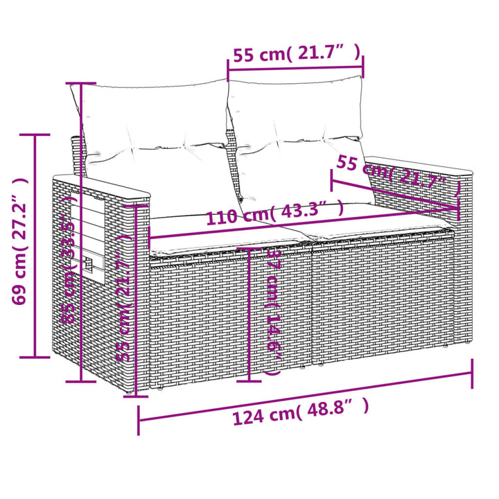sofaesæt til haven 7 dele med hynder polyrattan grå