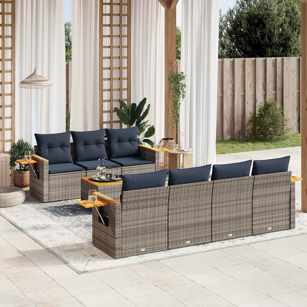 sofasæt til haven 8 dele med hynder polyrattan grå