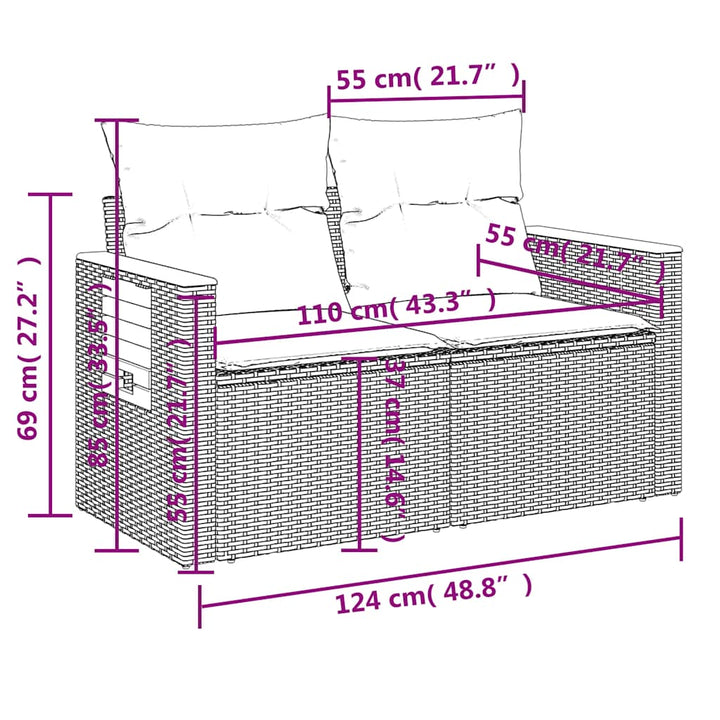 sofasæt til haven 9 dele med hynder polyrattan beige