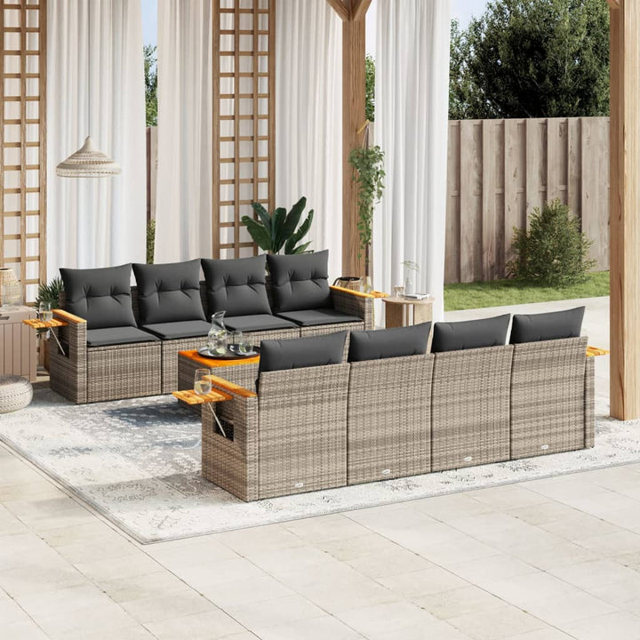 sofasæt til haven 9 dele med hynder polyrattan grå