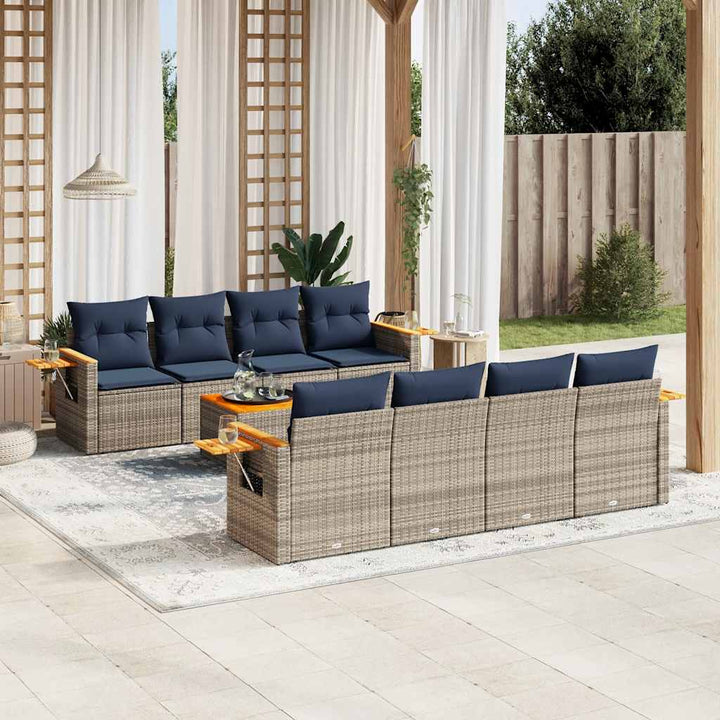 sofasæt til haven 9 dele med hynder polyrattan grå