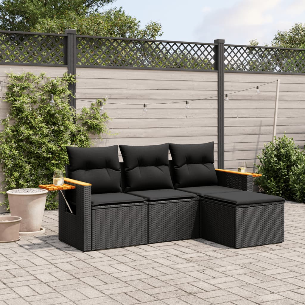 sofasæt til haven 4 dele med hynder polyrattan sort