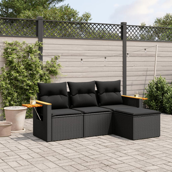 sofasæt til haven 4 dele med hynder polyrattan sort