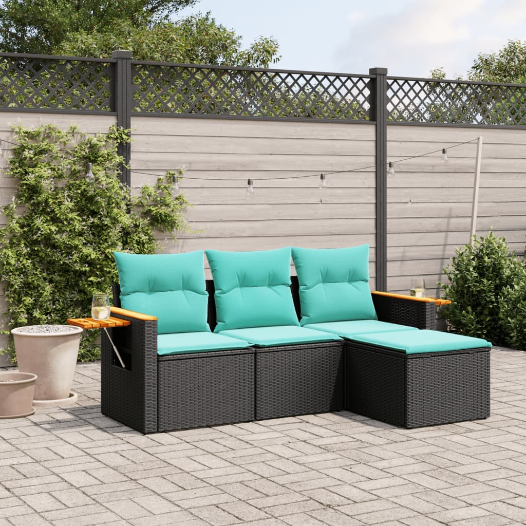sofasæt til haven 4 dele med hynder polyrattan sort
