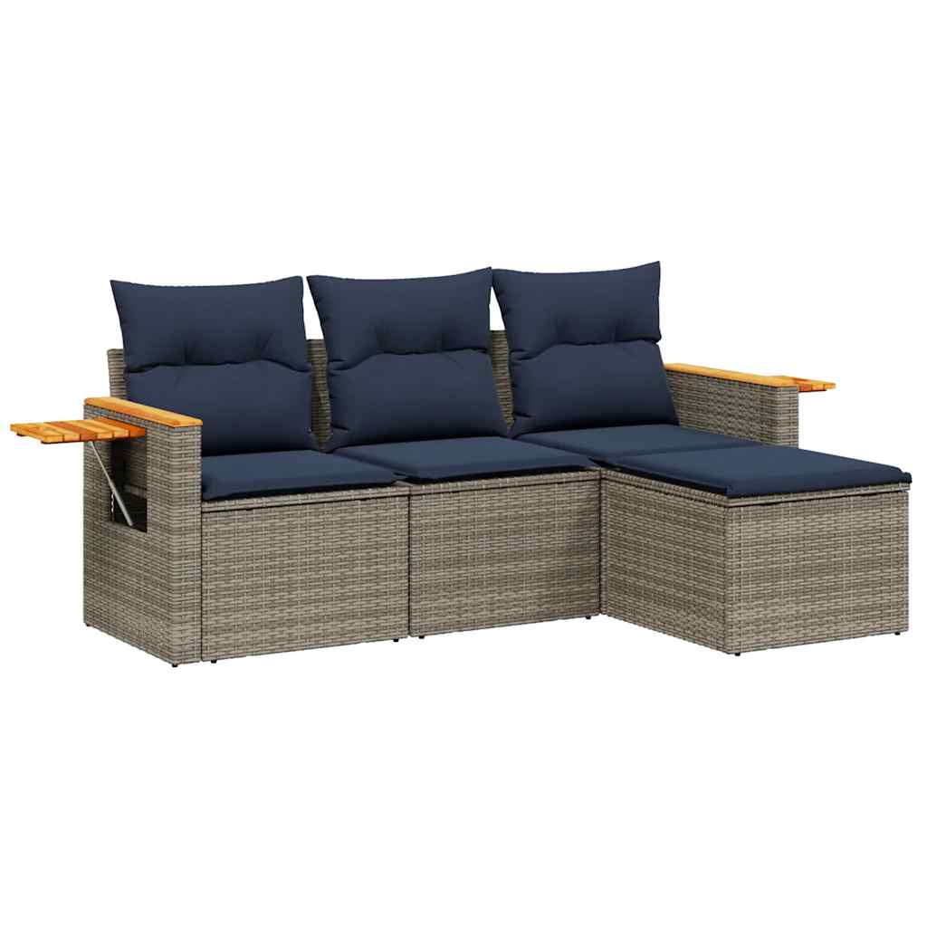 sofasæt til haven 4 dele med hynder polyrattan grå