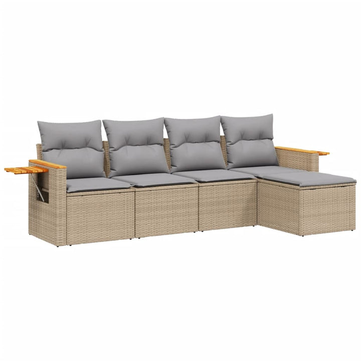 sofasæt til haven 5 dele med hynder polyrattan beige