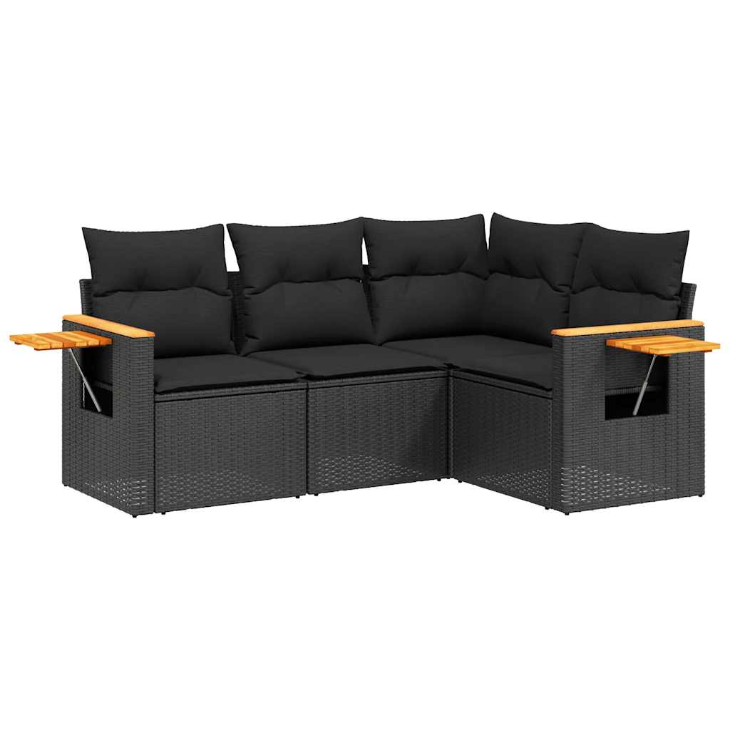 sofasæt til haven 4 dele med hynder polyrattan sort