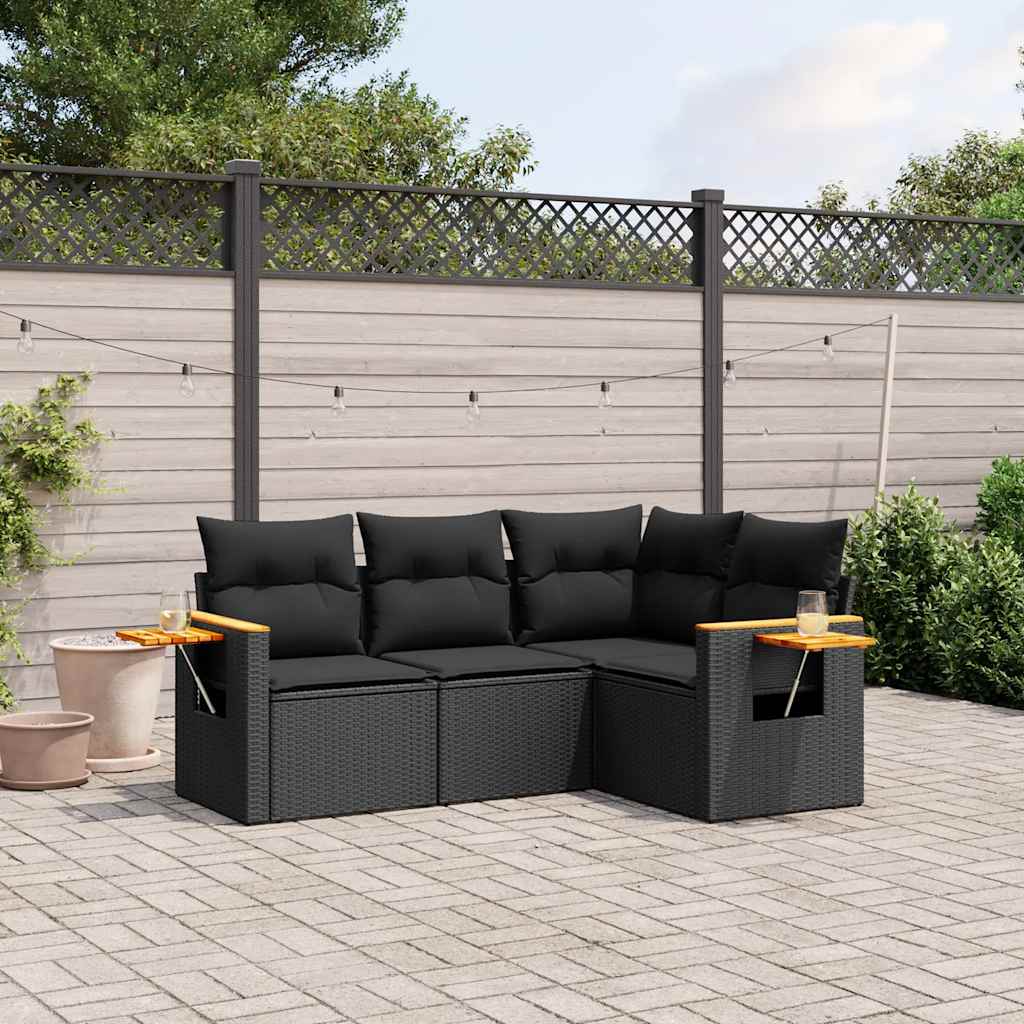 sofasæt til haven 4 dele med hynder polyrattan sort