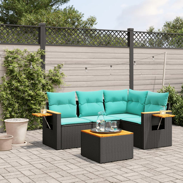 sofasæt til haven 5 dele med hynder polyrattan sort