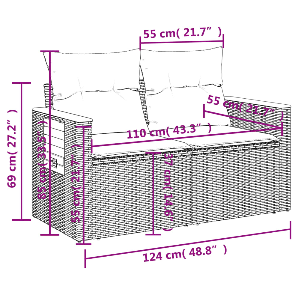 sofasæt 5 dele med hynder polyrattan grå