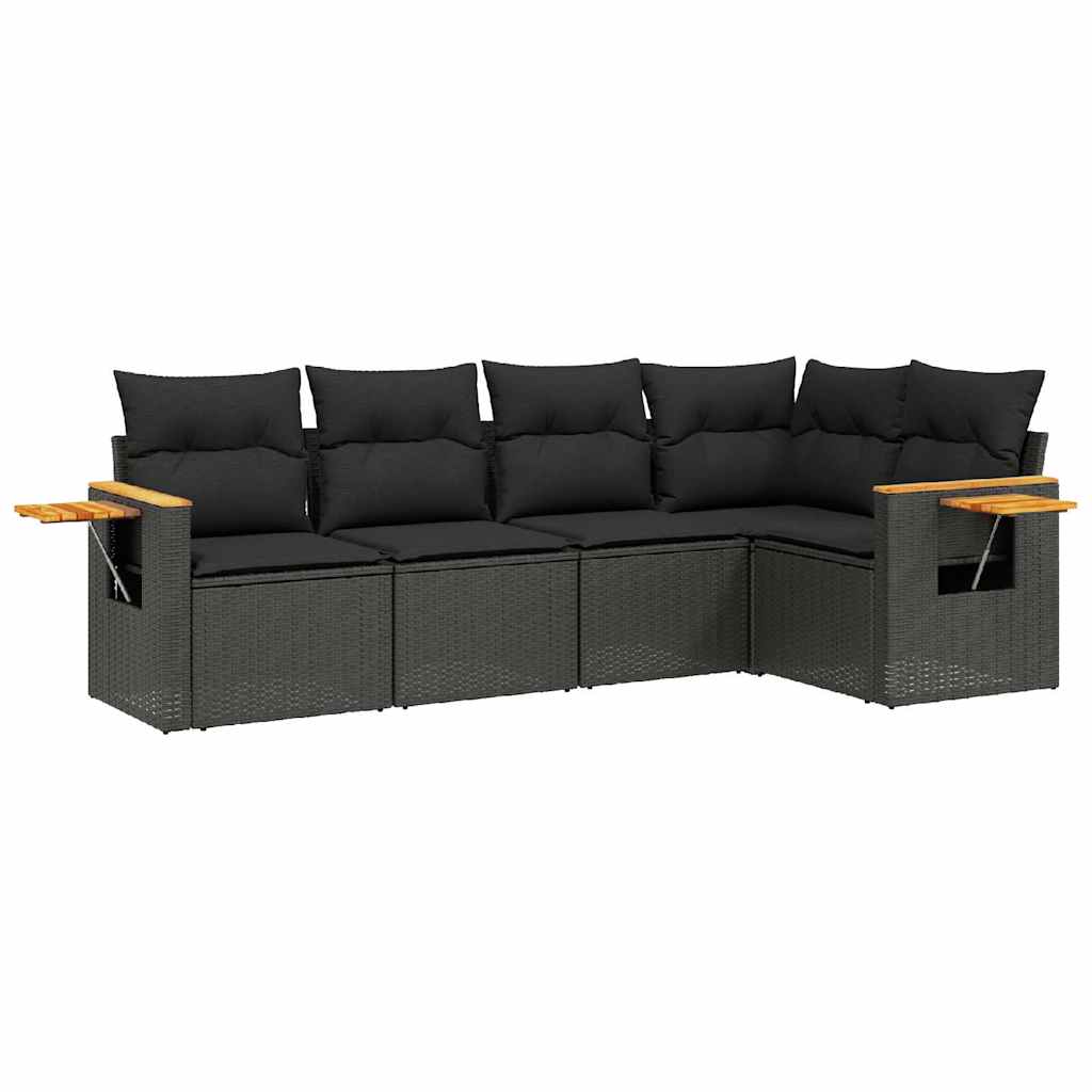 sofasæt til haven 5 dele med hynder polyrattan sort