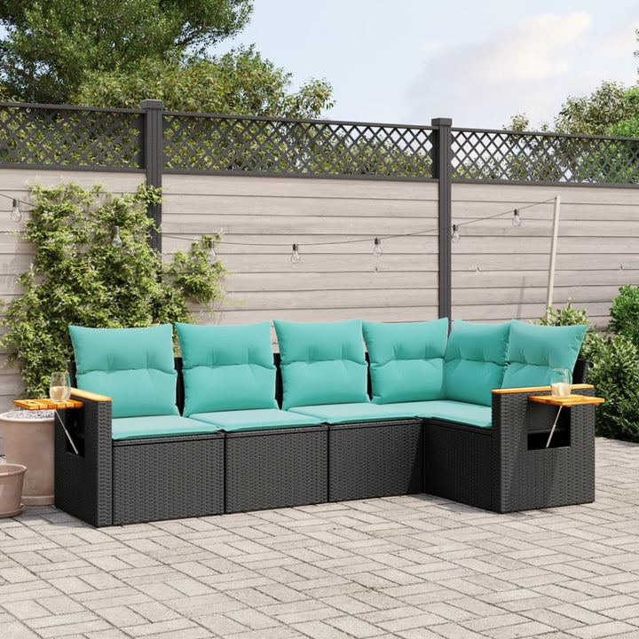 sofasæt til haven 5 dele med hynder polyrattan sort