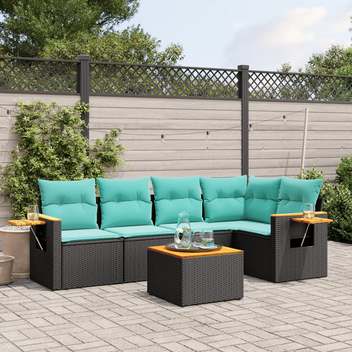 sofasæt til haven 6 dele med hynder polyrattan sort