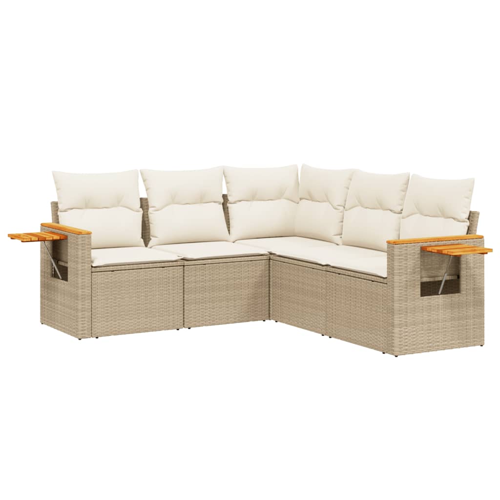 sofasæt til haven 5 dele med hynder polyrattan beige