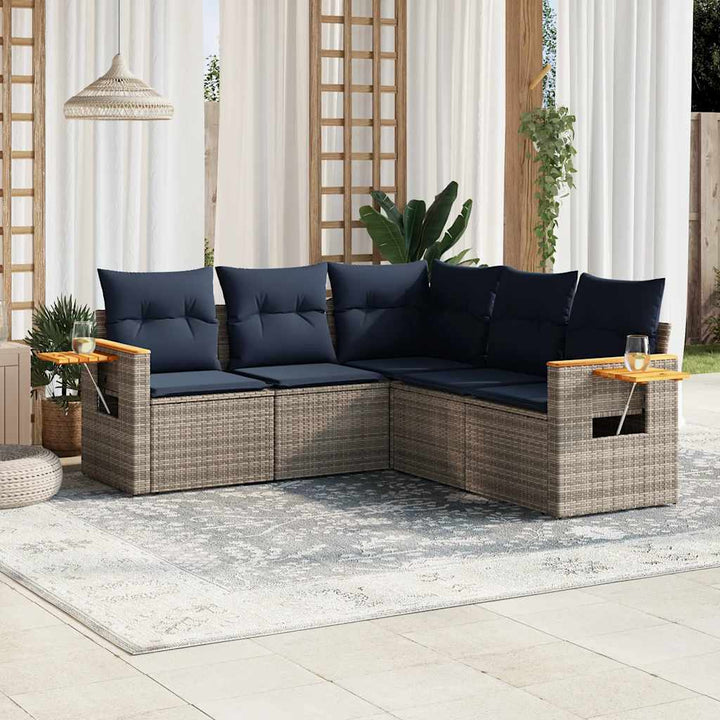 sofasæt til haven 5 dele med hynder polyrattan grå