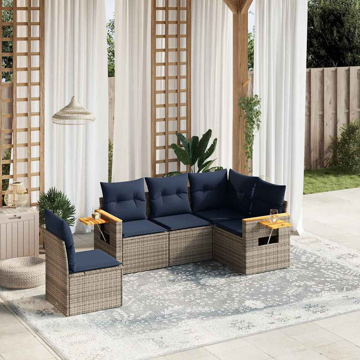 sofasæt til haven 5 dele med hynder polyrattan grå