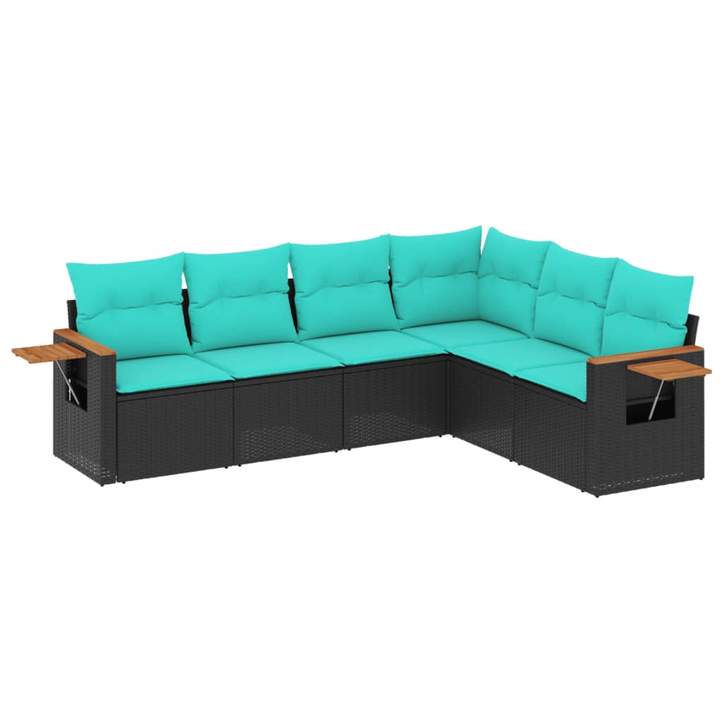 sofasæt til haven 6 dele med hynder polyrattan sort