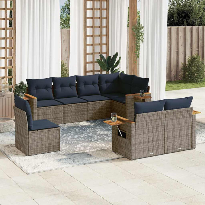 sofasæt til haven 8 dele med hynder polyrattan grå