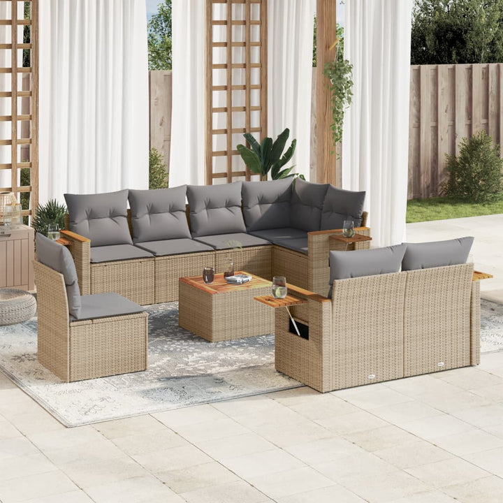 sofasæt til haven 9 dele med hynder polyrattan beige