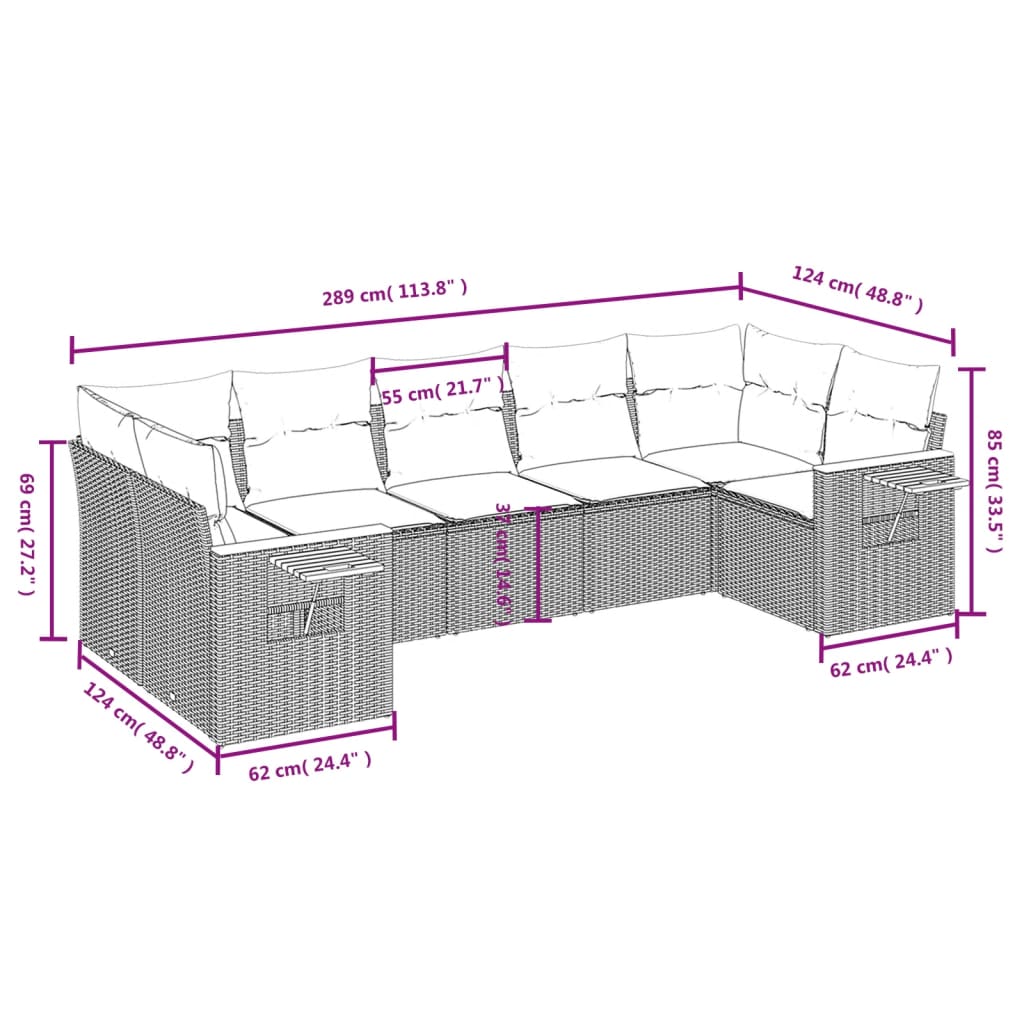 sofasæt til haven 7 dele med hynder polyrattan beige