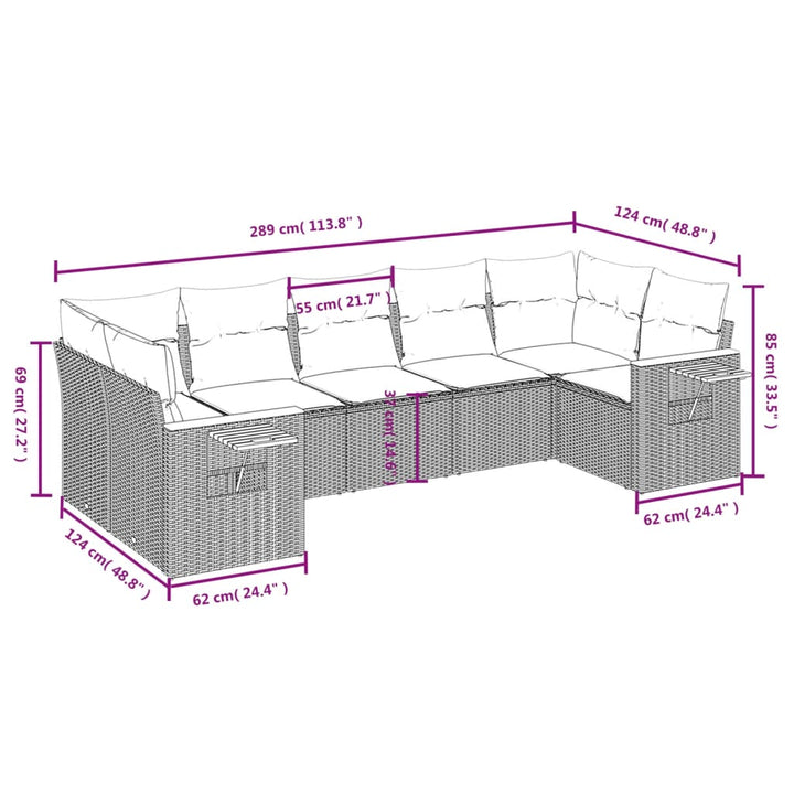 sofasæt til haven 7 dele med hynder polyrattan beige