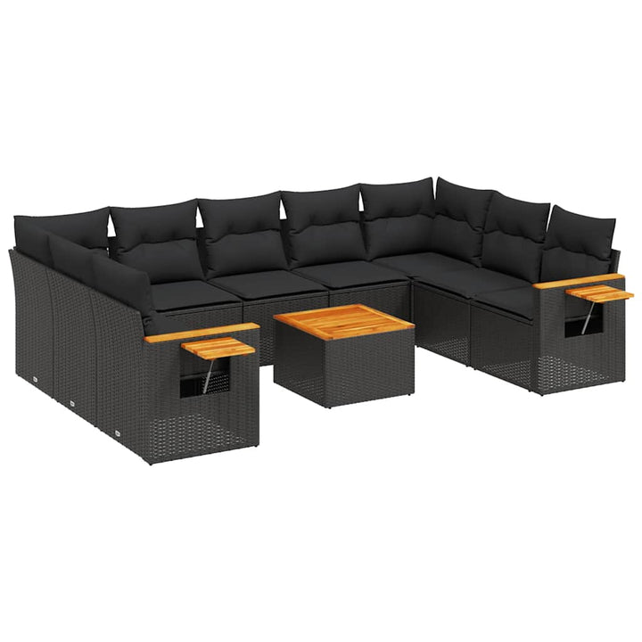 sofasæt til haven 10 dele med hynder polyrattan sort