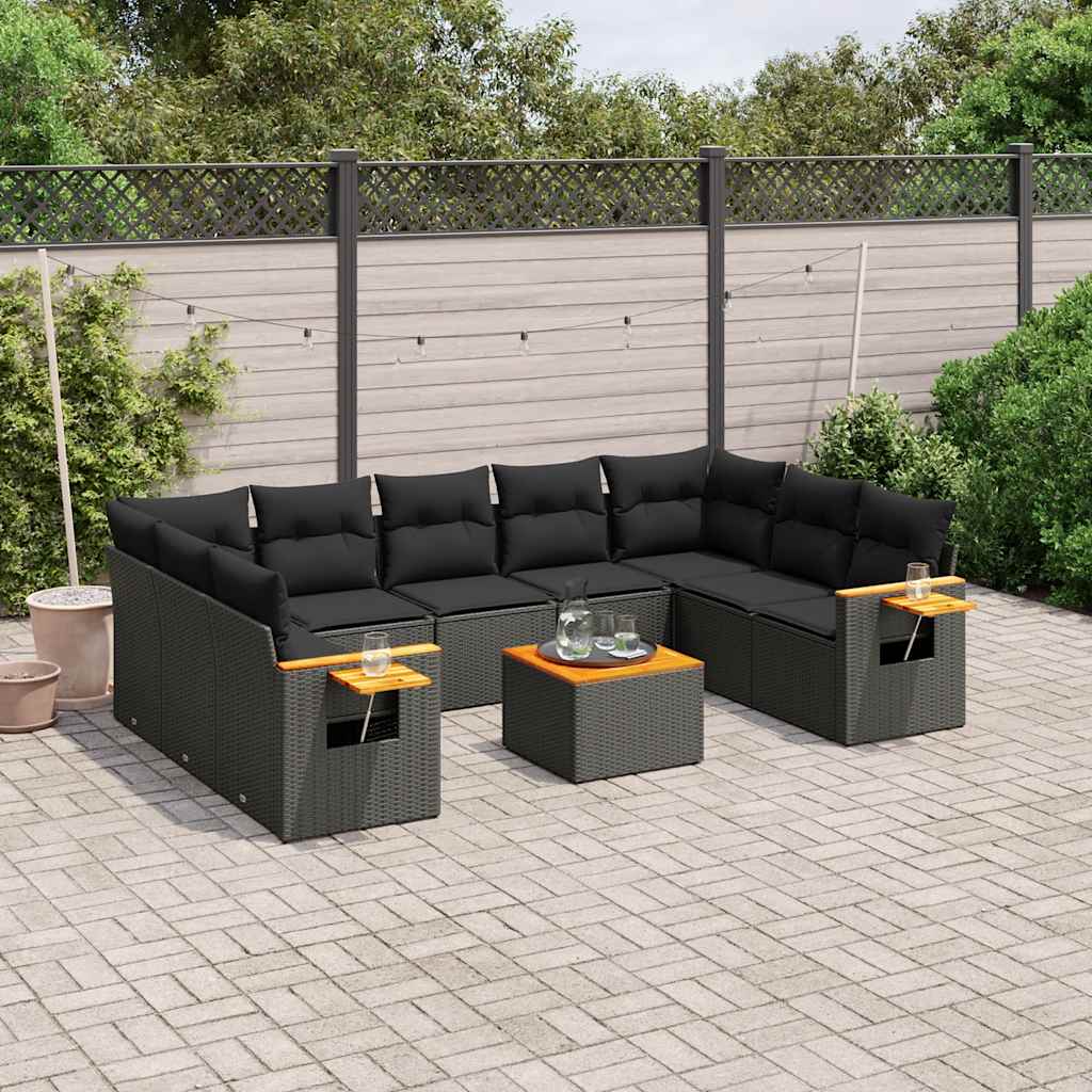 sofasæt til haven 10 dele med hynder polyrattan sort