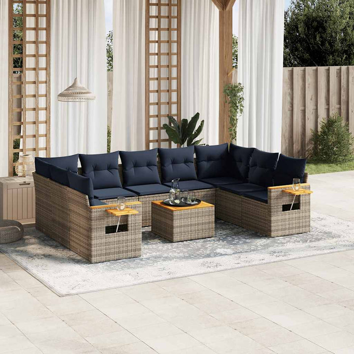 sofasæt til haven 10 dele med hynder polyrattan grå