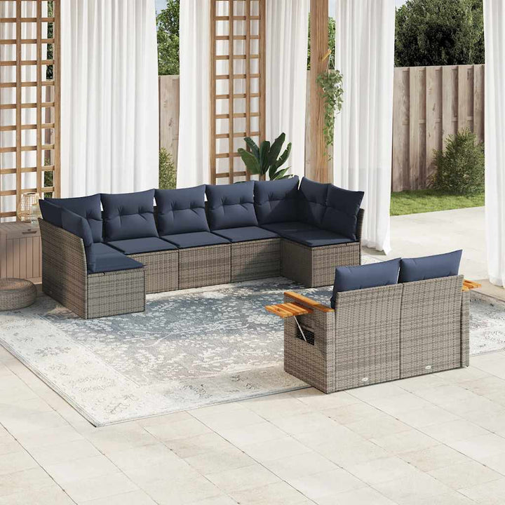 sofasæt til haven 9 dele med hynder polyrattan grå
