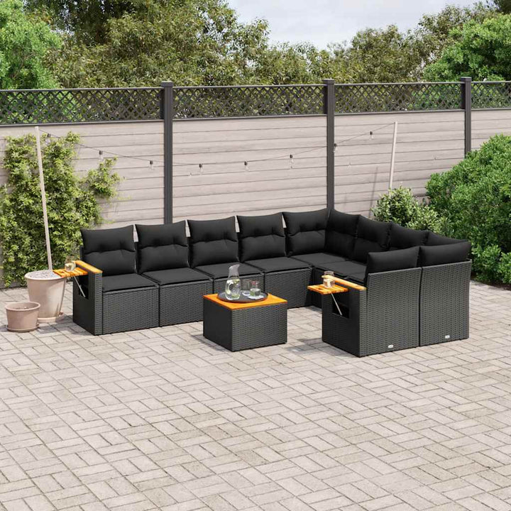 sofasæt til haven 10 dele med hynder polyrattan sort
