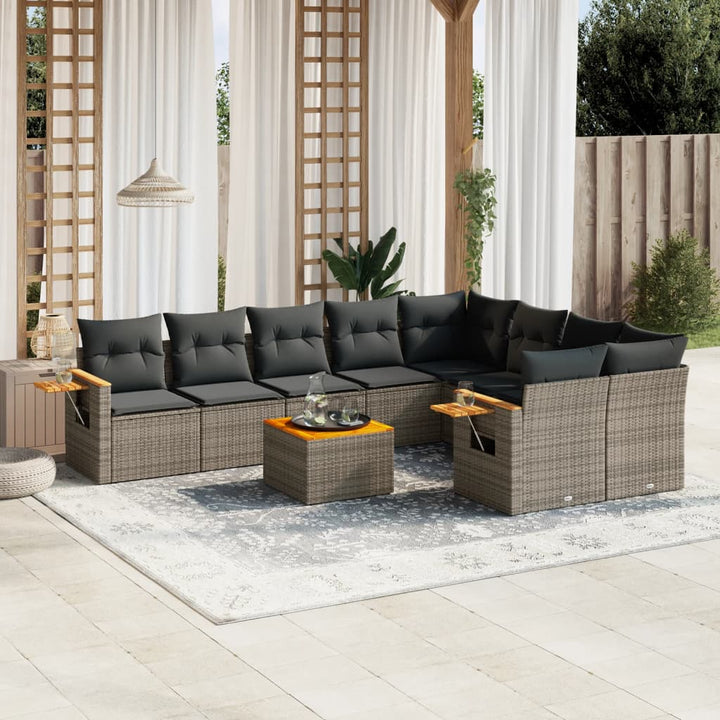 sofasæt til haven 10 dele med hynder polyrattan grå