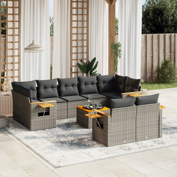 sofasæt til haven 10 dele med hynder polyrattan grå