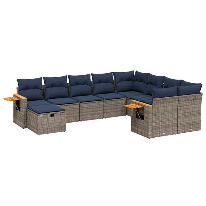 sofasæt til haven 10 dele med hynder polyrattan grå