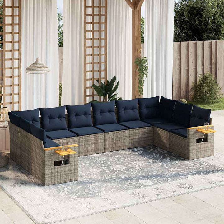 sofasæt til haven 10 dele med hynder polyrattan grå