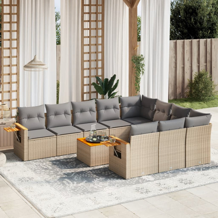 sofasæt til haven 11 dele med hynder polyrattan beige