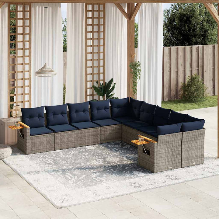 sofasæt til haven 10 dele med hynder polyrattan grå