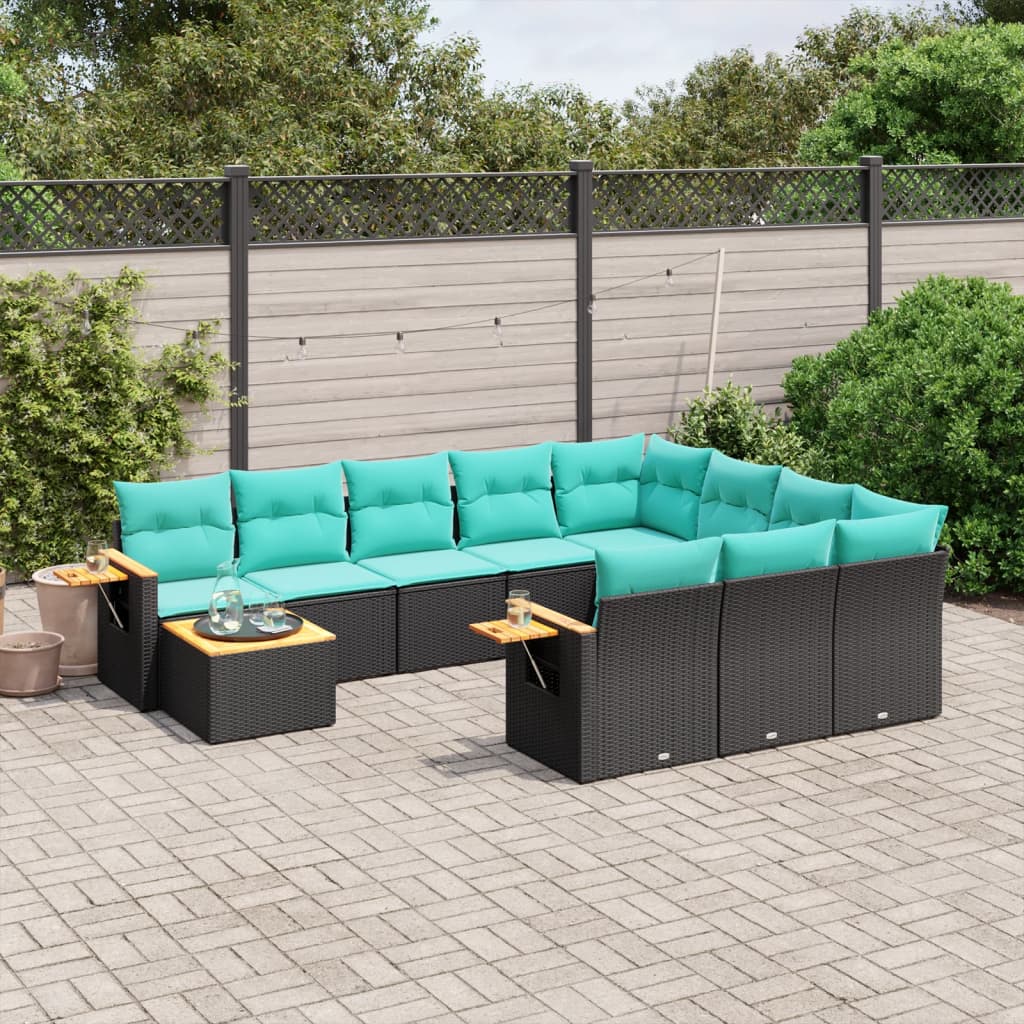 sofasæt til haven 11 dele med hynder polyrattan sort