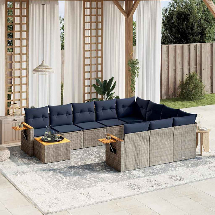 loungesæt til haven 11 dele med hynder polyrattan grå