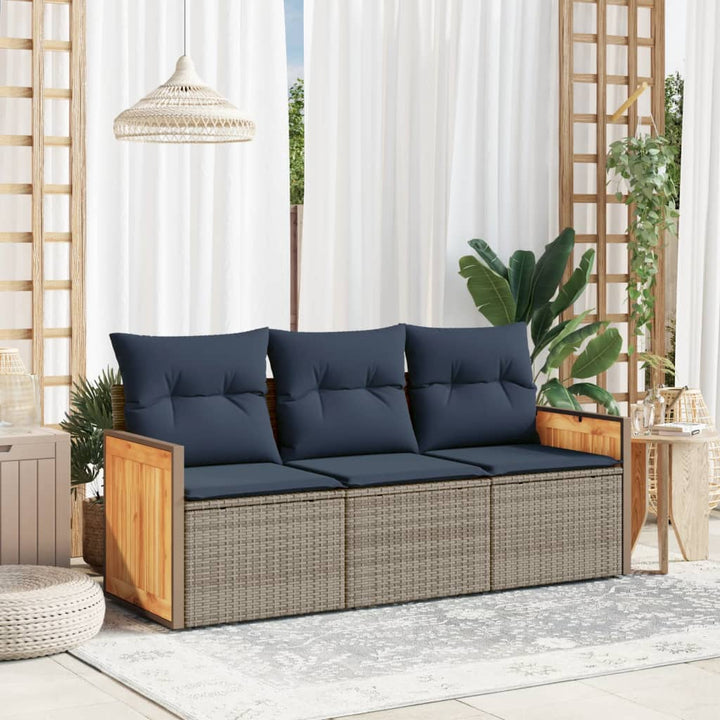 havesofasæt 3 dele med hynder grå polyrattan