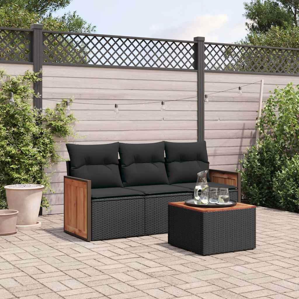sofasæt til haven 4 dele med hynder polyrattan sort