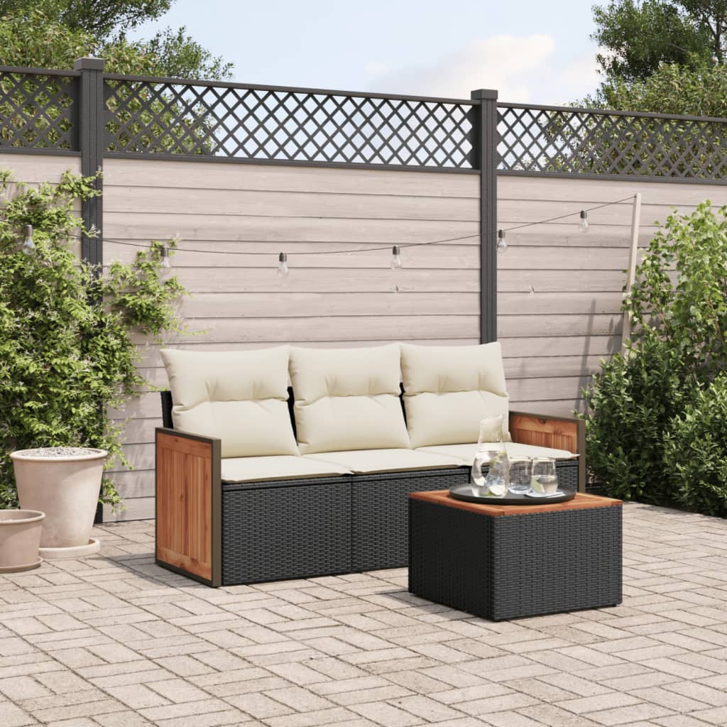 sofasæt til haven 4 dele med hynder polyrattan sort