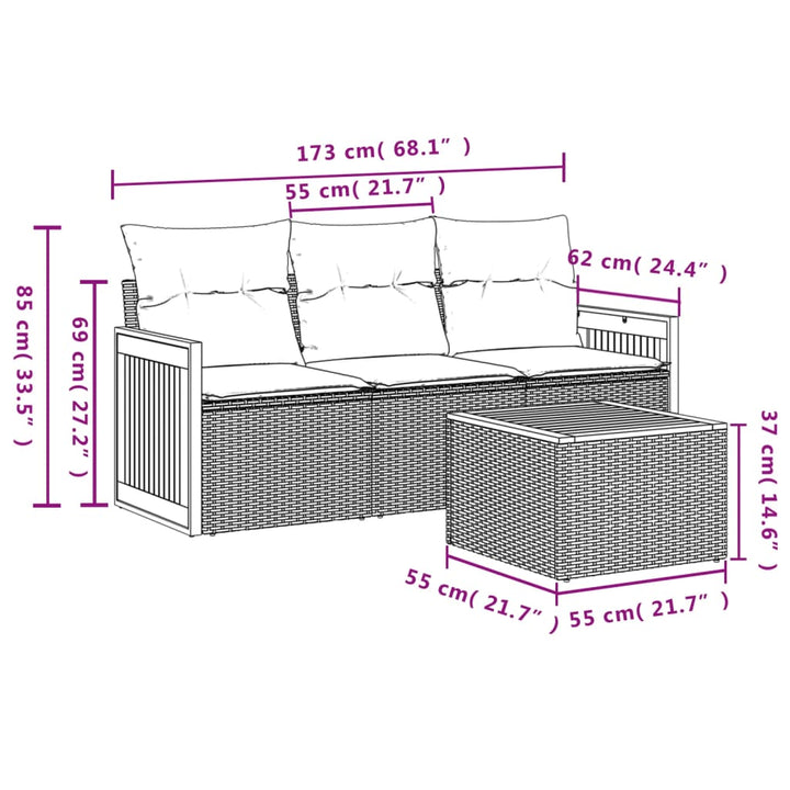 havesofasæt med 4 dele og hynder sort polyrattan