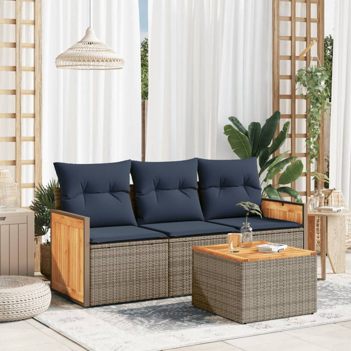 havesofasæt med 4 dele og hynder grå polyrattan