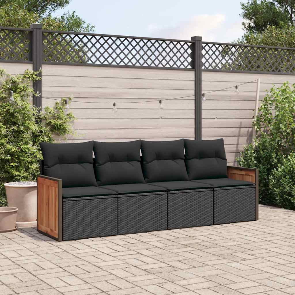 sofasæt til haven 4 dele med hynder polyrattan sort