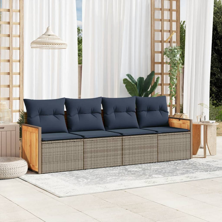 havesofasæt med 4 dele og hynder grå polyrattan