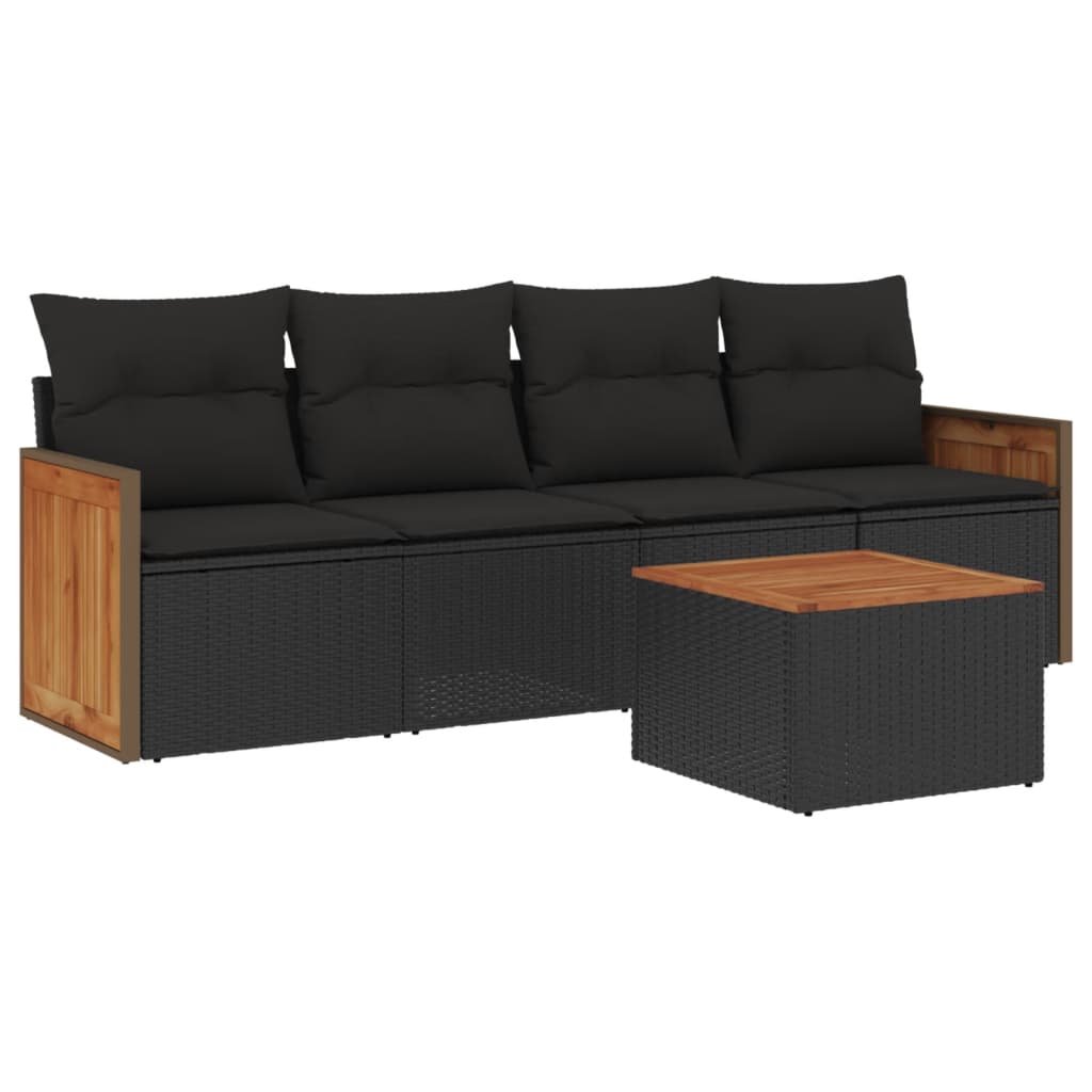 sofasæt til haven 5 dele med hynder polyrattan sort