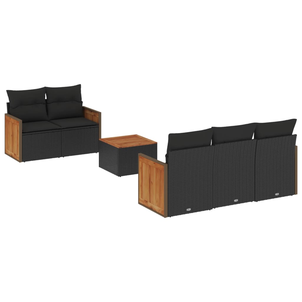 sofasæt til haven 6 dele med hynder polyrattan sort
