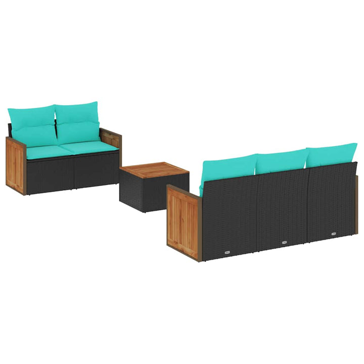 havesofasæt med 6 hynder sort polyrattan