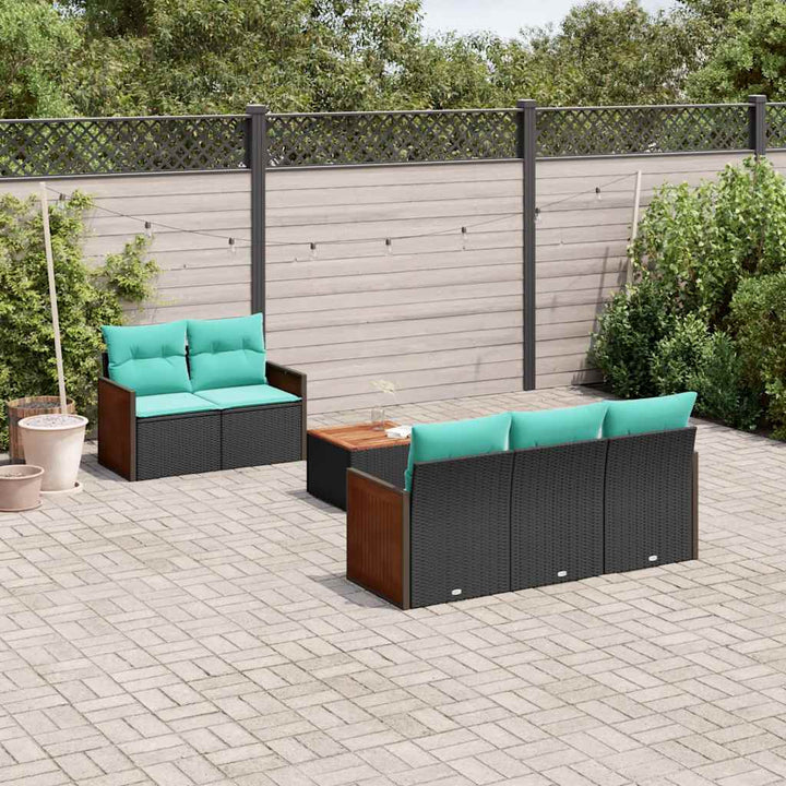 havesofasæt med 6 hynder sort polyrattan